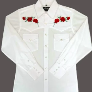 White Horse Men's Red Texas Rose Embroidered Western Shirt