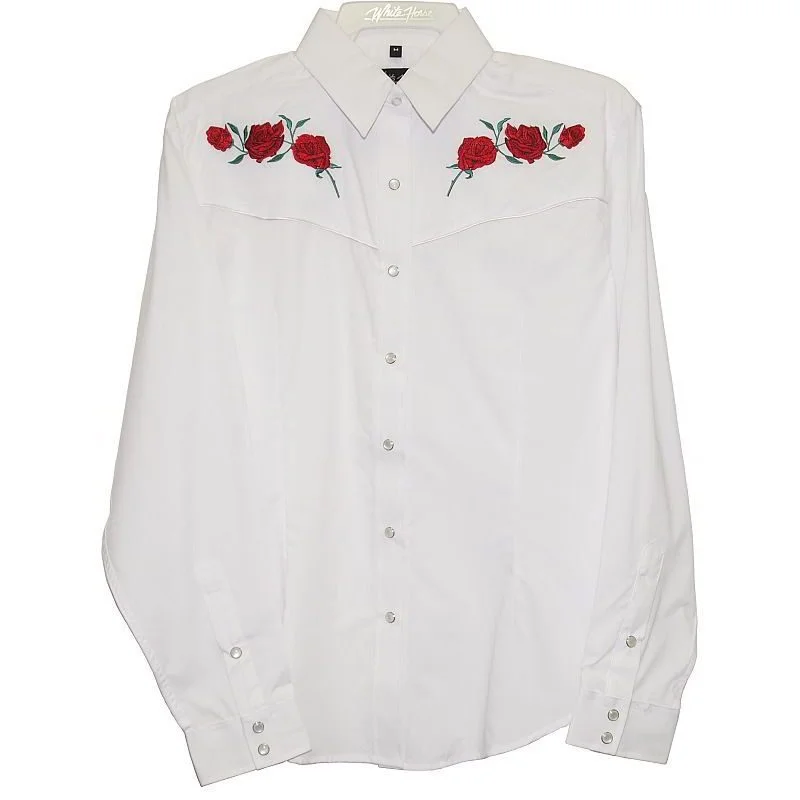 women's red rose embroidered western shirt