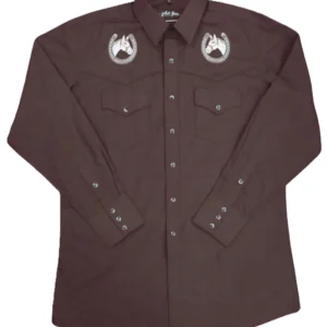 Men's pearl snap Horse Shoe Brown Western Shirt