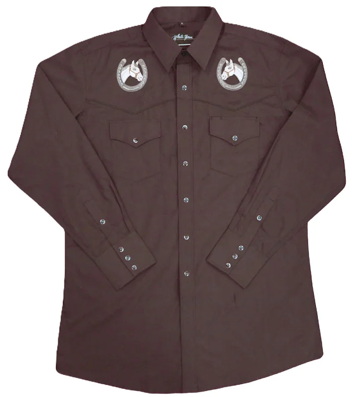 Men's pearl snap Horse Shoe Brown Western Shirt