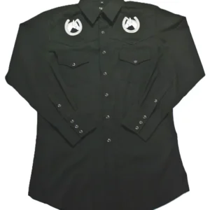Men's pearl snap Horse Shoe Black Western Shirt
