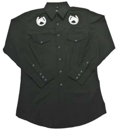 Men's pearl snap Horse Shoe Black Western Shirt