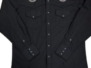 A Men's Horse Shoe Black Western Shirt with embroidered eagles on the sleeves.