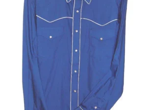 Men's retro piped pearl snap blue western shirt