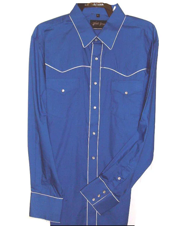 Men's retro piped pearl snap blue western shirt