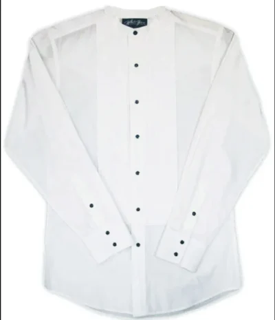 White Western banded collar TUXEDO shirt 65% poly, 35% Cotton •