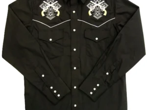 Mens western cross with embroidered guns Black cowboy shirt