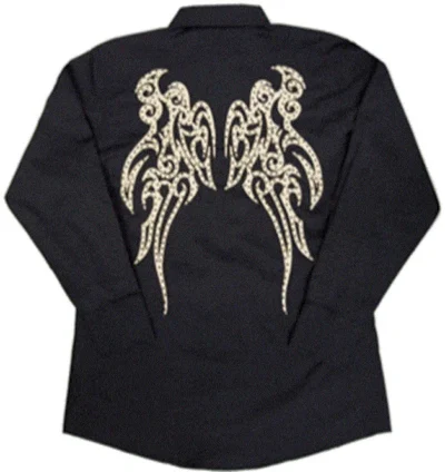 mens angel wings black western shirt