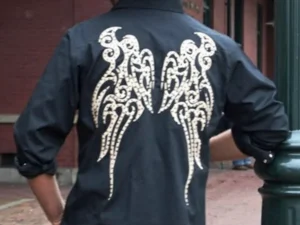 mens angel wings black western shirt