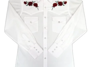 mens red rose embroidered white western shirt