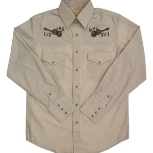 mens guitar embroidered tan western shirt