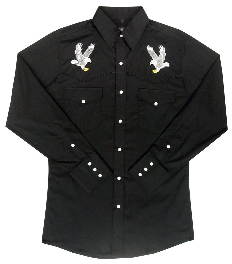 mens eagle embroidered pearl snap western shirt