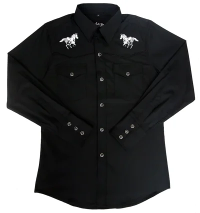 mens horse embroidered pearl snap western shirt