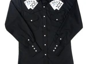 mens Playing cards embroidered black western shirt