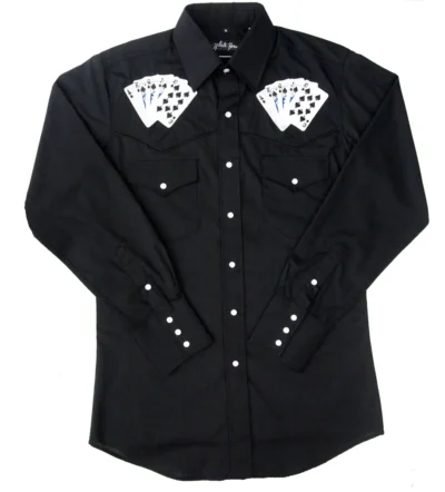 mens Playing cards embroidered black western shirt