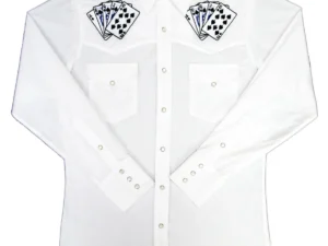 mens Playing cards embroidered white western shirt