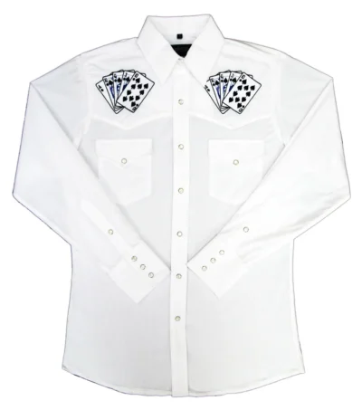 mens Playing cards embroidered white western shirt