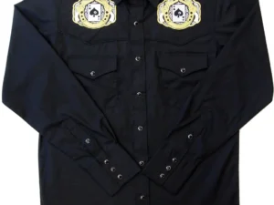 Mens Pistols and Spades embroidered Black western shirt with gold embroidery