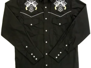 mens pistols cross embroidered silver studded western shirt