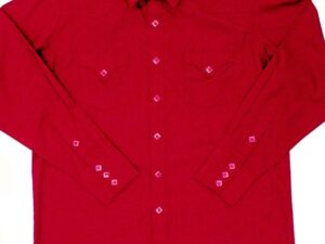 A Mens Diamond Pearl Snap Red Western Shirt on a white background.