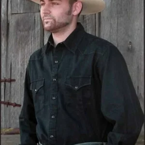 Men’s Black Stonewash Cotton Western Shirt – Pearl Snaps