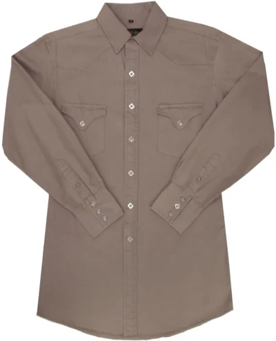 Mens Pearl snap SAND COTTON CANVAS Western shirt <ul style="list-style: square inside none;"> <li>100% Cotton Canvas</li> <li>PRE-SHRUNK</li> <li>Diamond pearl snaps</li> <li>Size: SM -4XL</li> </ul> •