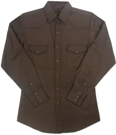 Men's Cotton Canvas Chocolate Brown Western Shirt <ul style="list-style: square inside none;"> <li>100% Cotton Canvas</li> <li>PRE-SHRUNK</li> <li>Yoke, Collar stitch accents</li> <li>Size: SM -2XL</li> </ul> •