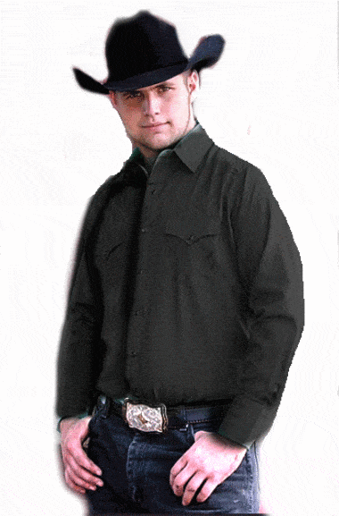 A man wearing a cowboy hat and black shirt.