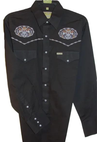 mens skull cross bones western embroidered black cowboy shirt for men