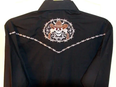 mens skull cross bones western embroidered black cowboy shirt for men