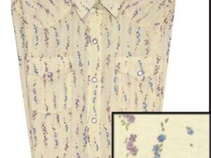 A CHILD purple and blue floral western shirt with yellow and purple flowers on it.