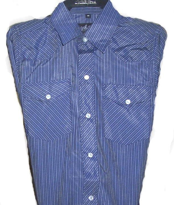 Child pearl snap Navy blue striped western shirt Image