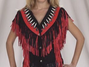 Ladies Red leather fringe native style vest Product Image