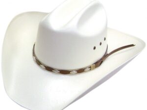 A "Shantung Rider" Brown Band 100X Straw Cattleman Cowboy Hat on a white background.