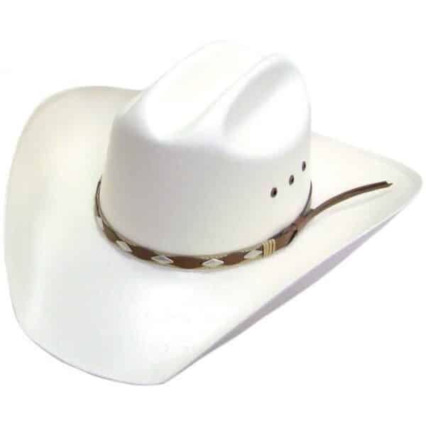 A "Shantung Rider" Brown Band 100X Straw Cattleman Cowboy Hat on a white background.