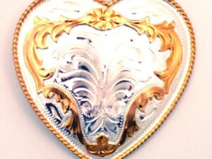 Sterling Silver Gold Plated Western Heart Belt Buckle