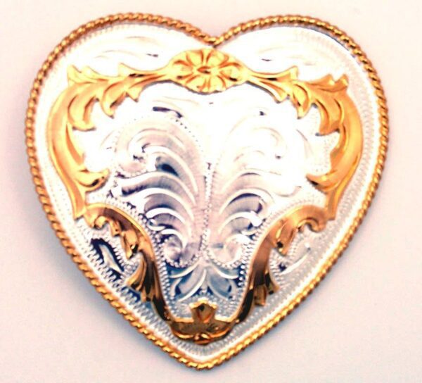 Sterling Silver Gold Plated Western Heart Belt Buckle