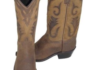 A pair of Distress Brown leather inlay womens cowboy boots - USA made on a white background.