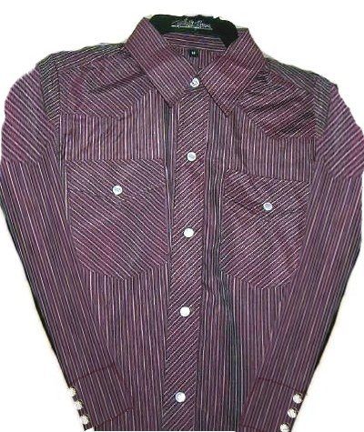Child pearl snap Burgundy striped western shirt Image