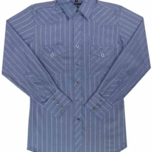 Men's Navy Striped Diamond Pearl Snap Western Shirt