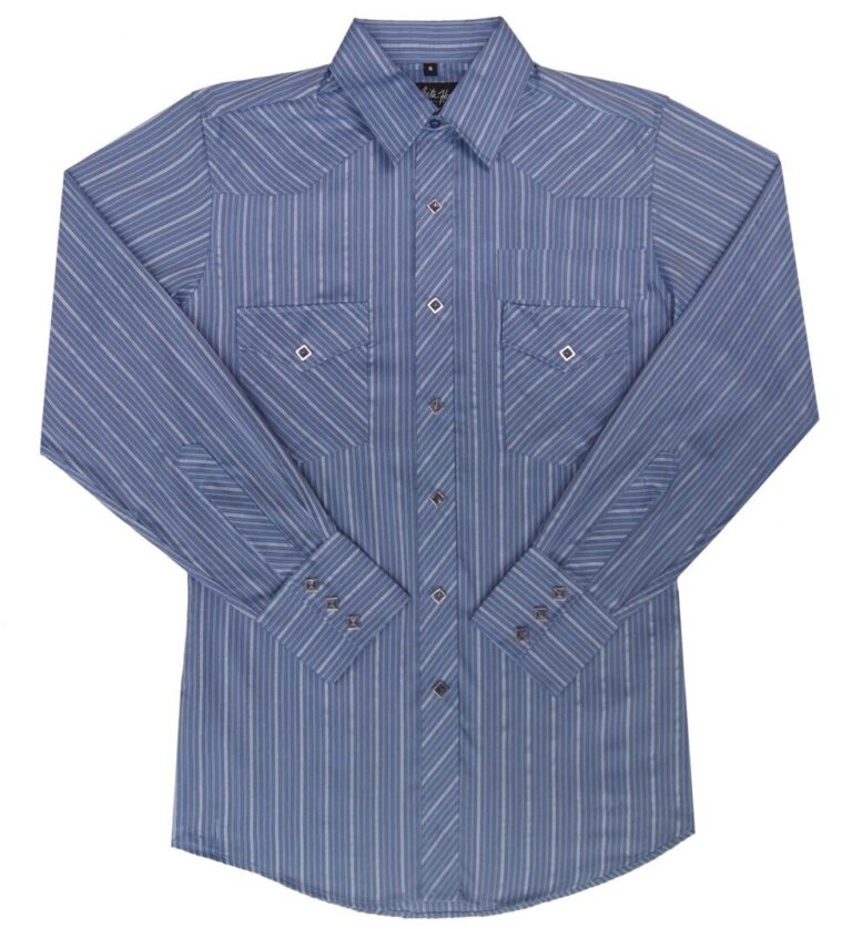 A Men's Cotton Navy Stripe LONG Sleeve Western Shirt.
