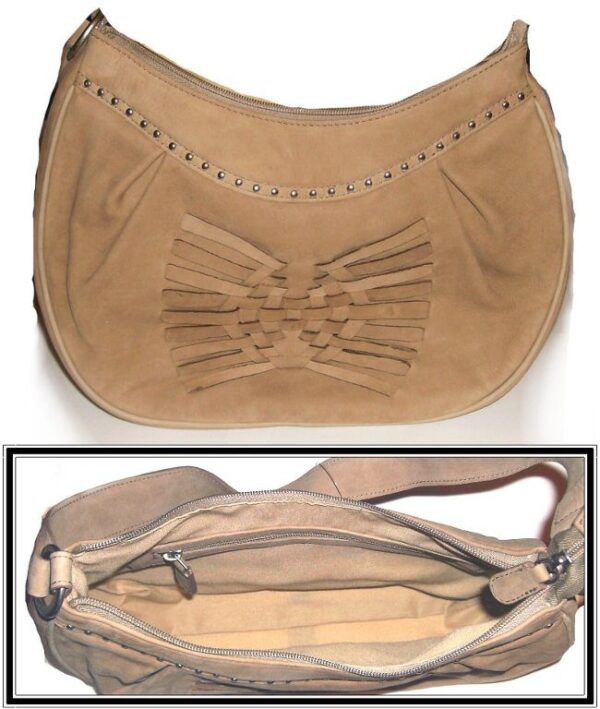 Two pictures of a Nubuck leather western studded purse by Abilene.