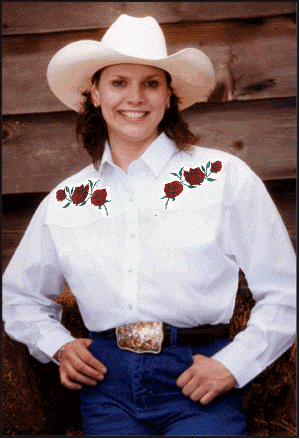 Womens Red Texas Rose White Western Shirt Image