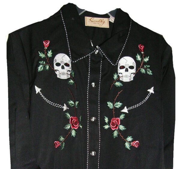A "Skull & Roses" Scully Womens Black Western Shirt