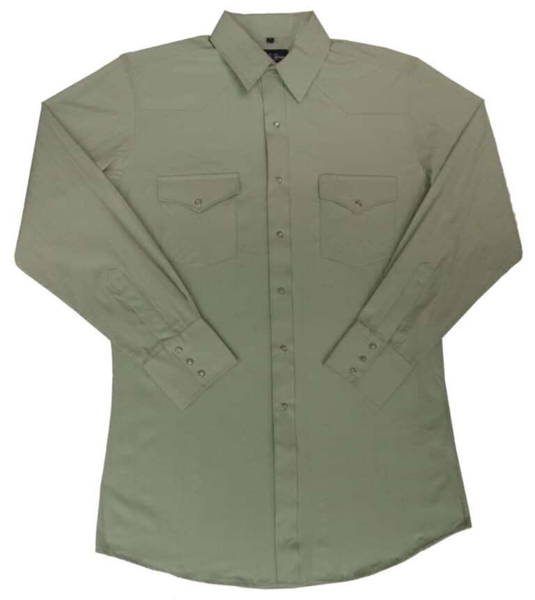 A Mens Sage Green Decorative Stripe Western Shirt on a white background.