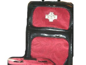 Red and black croc print leather rolling luggage set