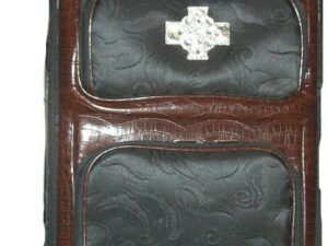 Black and brown croc print leather rolling luggage set