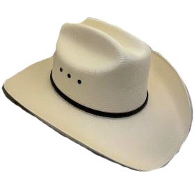 An Eel band Gold Buckle 50X Shantung Cattleman Straw Cowboy Hat on a white background.