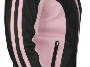 Ladies Racer Black and pink leather jacket Product Image