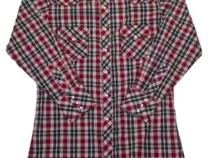 Mens Black Red Plaid Pearl Snap Western Shirt